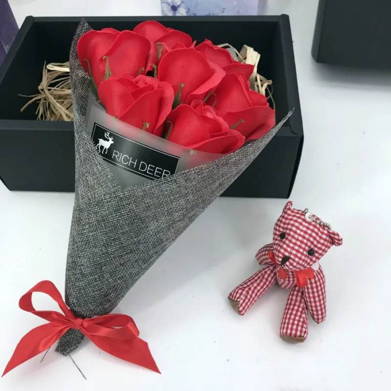 

Soap Rose Flowers Valentine's Day Gift Bear Bouquet Festive Party Supplies Artificial Decorations with Box