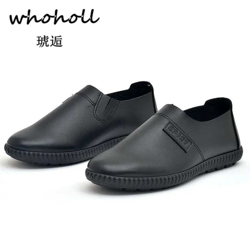 

Whoholl New 2018 Men Casual Shoes Leather Summer Breathable Holes Luxury Brand Flat Shoes for Men Black Brown Shoe Drop Shipping
