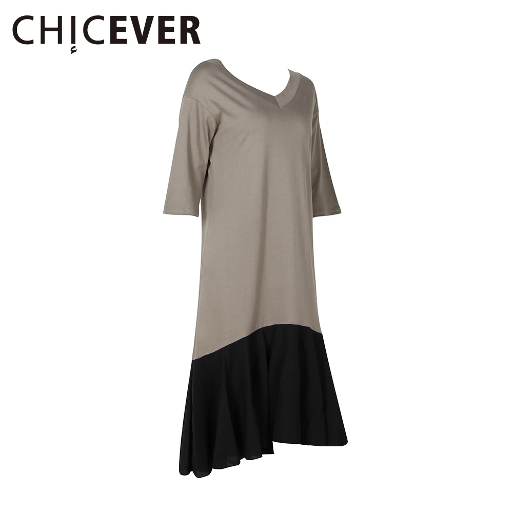 CHICEVER/осеннее платье для женщин; Лоскутные оборки; популярные цвета; свободные платья больших размеров; женская одежда; модная Корейская Новинка