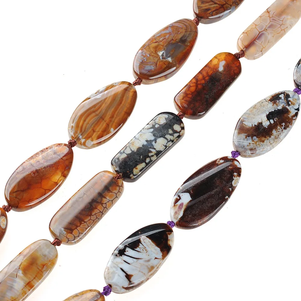 

Natural Gem Stone Egg Retriangle Dragon Veins Spot Brown Lace Cracked Stripe Agates Loose Strand Beads for DIY Jewelry Making