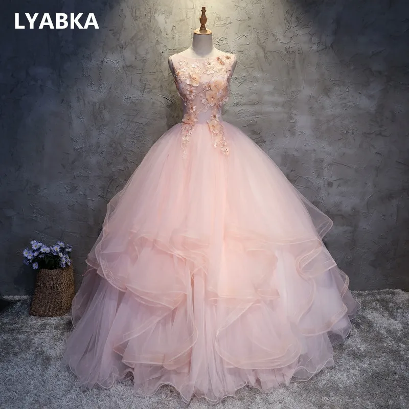 Платье с настоящим фото Vestidos De 15 овальным вырезом Бальные платья выпускное