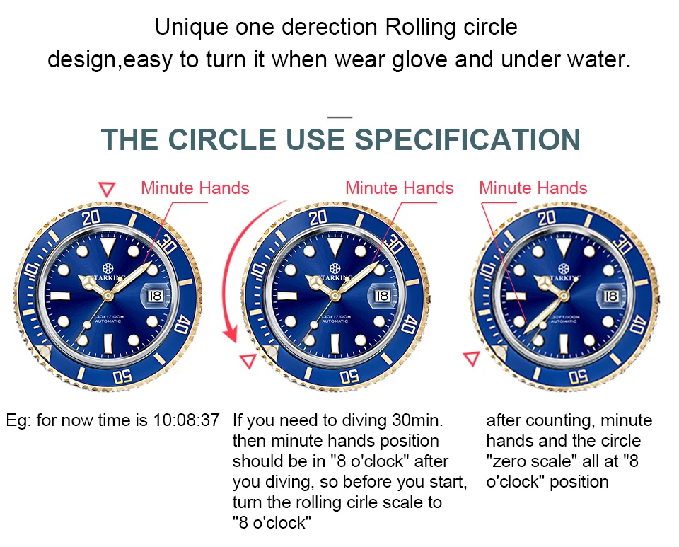 STARKING спортивные часы 100 м водонепроницаемые мужские механические часы с хронографом из нержавеющей стали синие мужские наручные часы модные ролевые часы