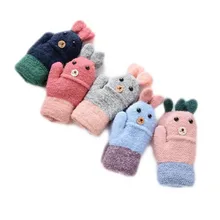 Для От 2 до 4 лет высокое качество зимние для маленьких детей вязать Перчатки зима картонный кролик детская посылка пальцы теплые Перчатки