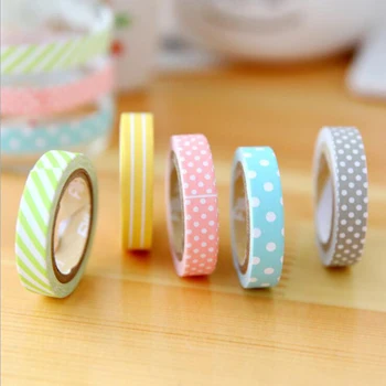 

5 Pcs/Pack Candy Color Rainbow Striped Dots Washi Tape Target DIY Decorative Tape Color Paper Adhesive Masking Tapes Cheap