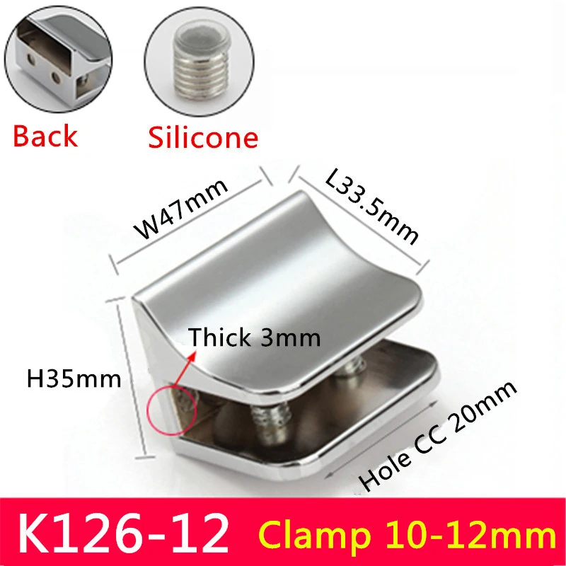 

2pcs/lot K126 For 10 to 12mm glass board Big Mouth chrome finished Zinc Alloy Glass Clamps Shelves Support Bracket Clips