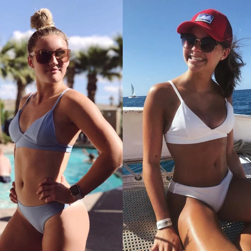 Sexy Solid Bikini 2019 Simple Swimwear Women Comfortable Swimsuit Push Up Bathing Suit Female Striped Bikinis Mujer Biquini