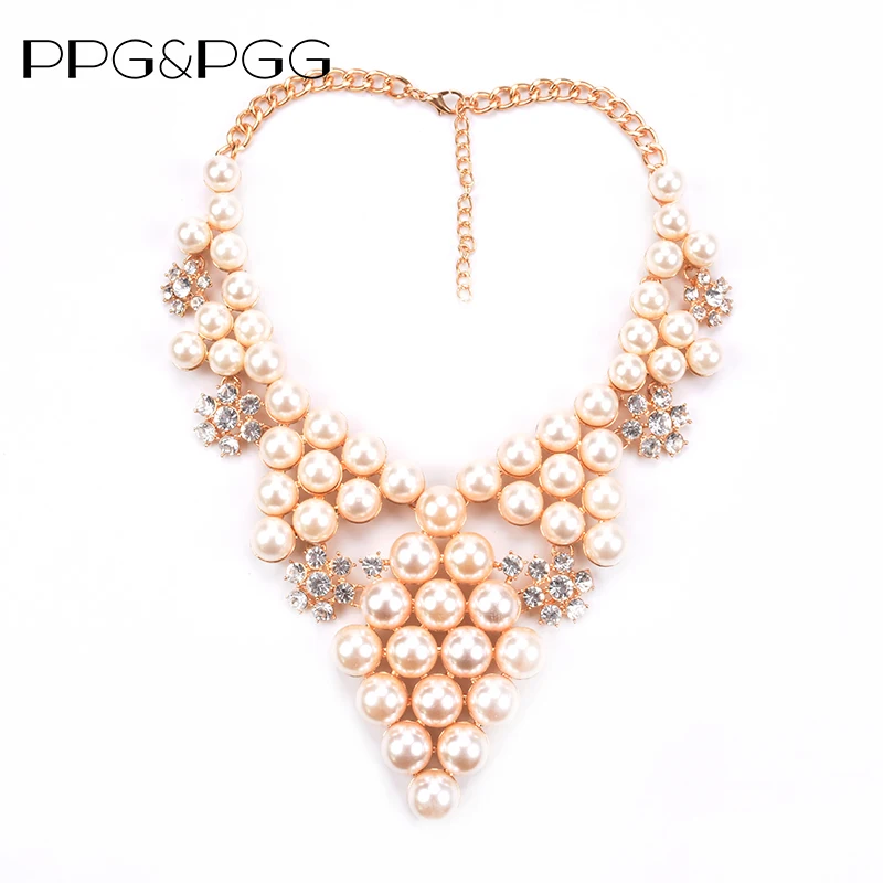 

PPG&PGG HOT SALE good quality trendy Fashion bib collar choker simulated pearl maxi Chunky Necklaces for women