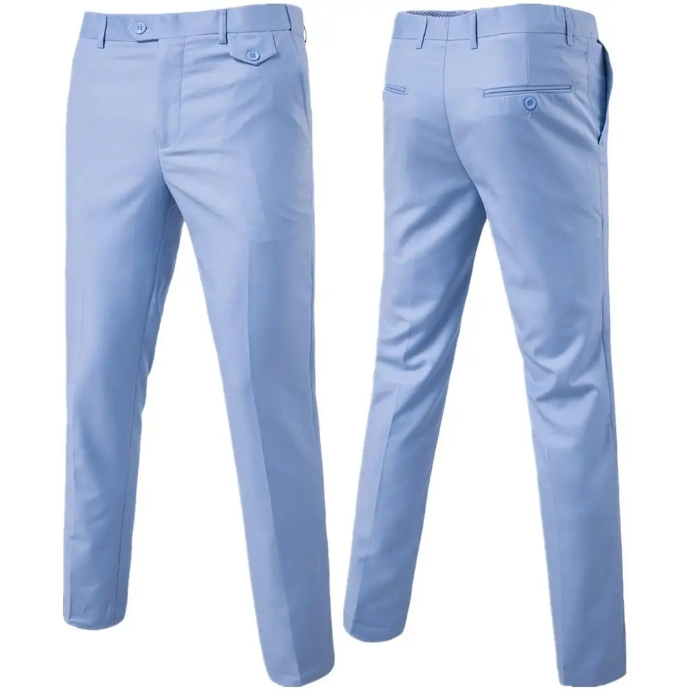 Брендовые новые брюки без складок, прямые брюки, мужские/Женихи/лучшие мужские свадебные/вечерние простые брюки с передом KZ5 - Цвет: Baby Blue