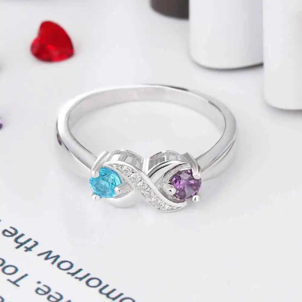 Infinity Love Promise Rings Personalized Birthstone Engrave 2 Names 925 Sterling Silver Jewelry Gift For Her (JewelOra RI103265)