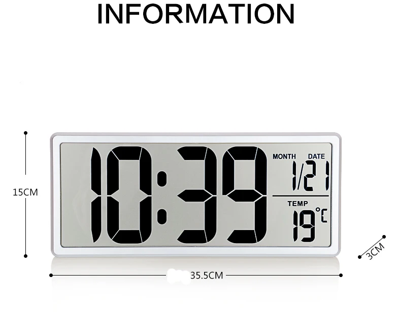 Большие цифровые настенные часы с ЖК-экраном и подставкой для рабочего стола с датой и датой повтора сигнала будильника с питанием от батареи