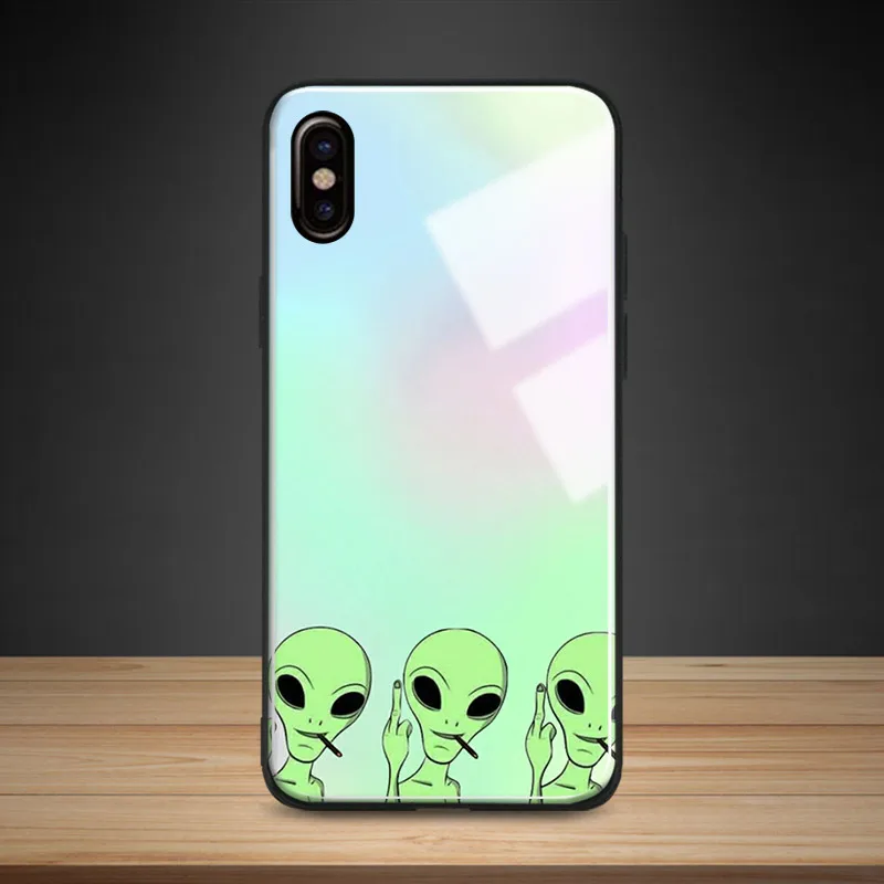 alien Pastel Aesthetic Tempered Glass Phone Case Soft