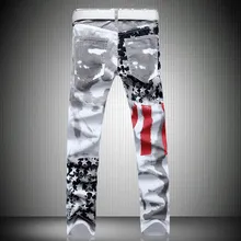 2016 Men Slim Jeans American Flag Printed Jeans Mens Graffiti Print Casual Denim Trousers Plus Size29