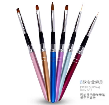 

by dhl or ems 500pcs Nail Art Brush Metal Handle Drawing UV Gel Polish 6 Style Painting Pen Liner Flat Nails Tips Brushes beauty
