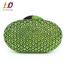 Стильный небольшой зеленый обувь с украшением в виде кристаллов вечерняя клатчи Металлические овальные вечерняя сумочка; BS010 для леди выходные туфли на выпускной бал Сумочка Суаре Сумка-конверт свадебные сумочки 88224