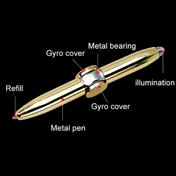 

Fingertip Gyro Pen Multi-Function Stainless Steel Business Office Ballpoint Pen Decompression Toy Rotating LED Lamp Iighting Met