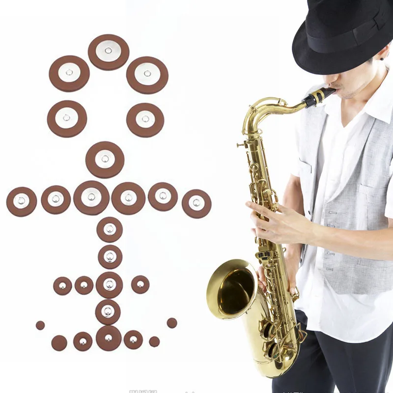 25pcs Alto Saxophone SAX Replacement Woodwind Brown Fuax Leather Pads