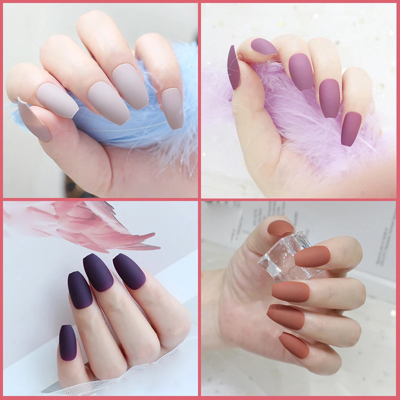 24 шт./компл. матовые накладные ногти для балерины полное покрытие с круглой