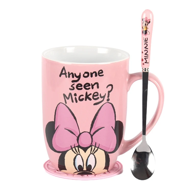 1 шт 500 мл Микки и Минни керамическая кофейная кружка с кошачьими ушками фигурка медведя молоко чашки Посуда для напитков день рождения подарки на Рождество - Цвет: Minnie cup spoon
