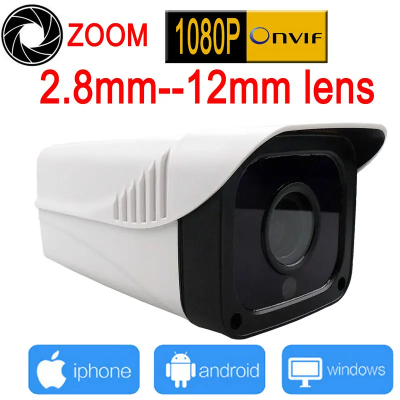 

1080p Ip Camera 4X zoom 2.8-12mm Motorized Varifocal Len IR Bullet Network IP Camera Outdoor P2P Onvif Security Cameras JIENU