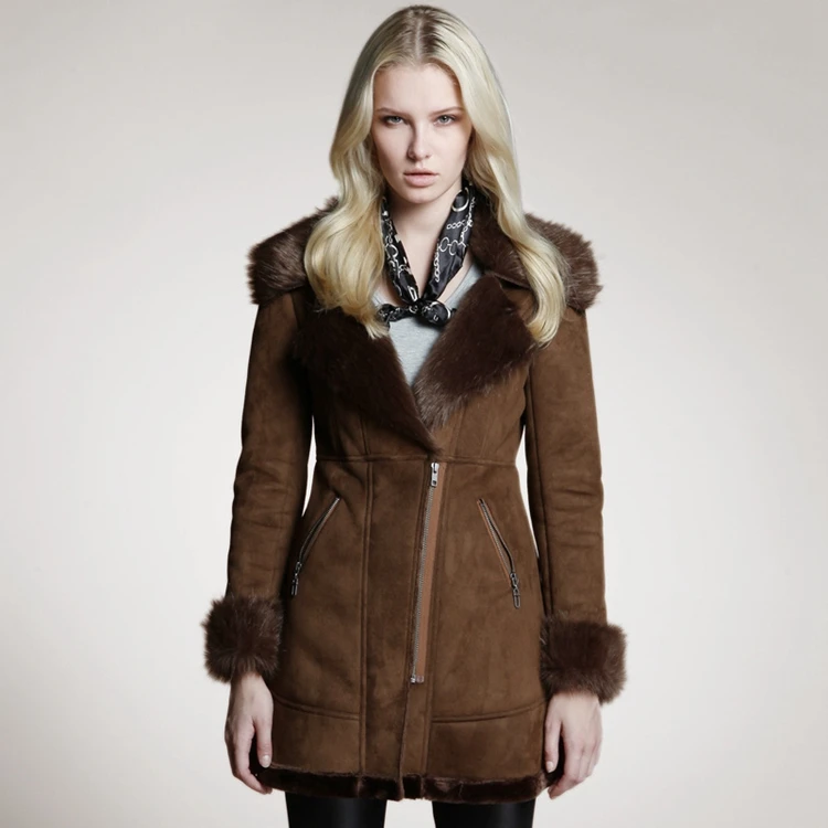 2015 Fashion Fur Collar Leather Jacket Brown Long Leather Jacket Women ...