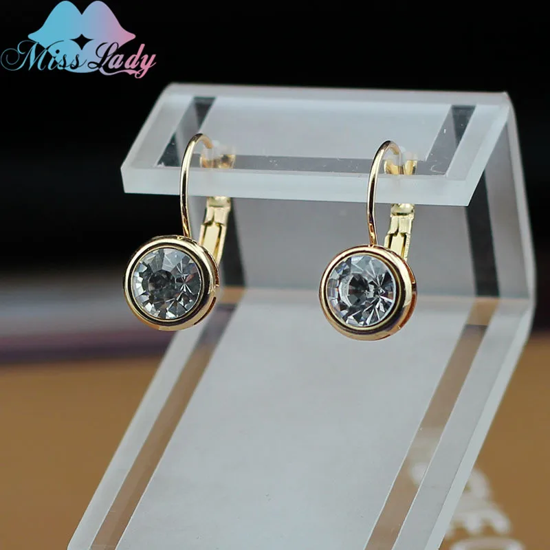 Miss Lady Gold color Crystal korean Fashion Jewelry Round minimalist small kpop drop Earrings for women MLY5126