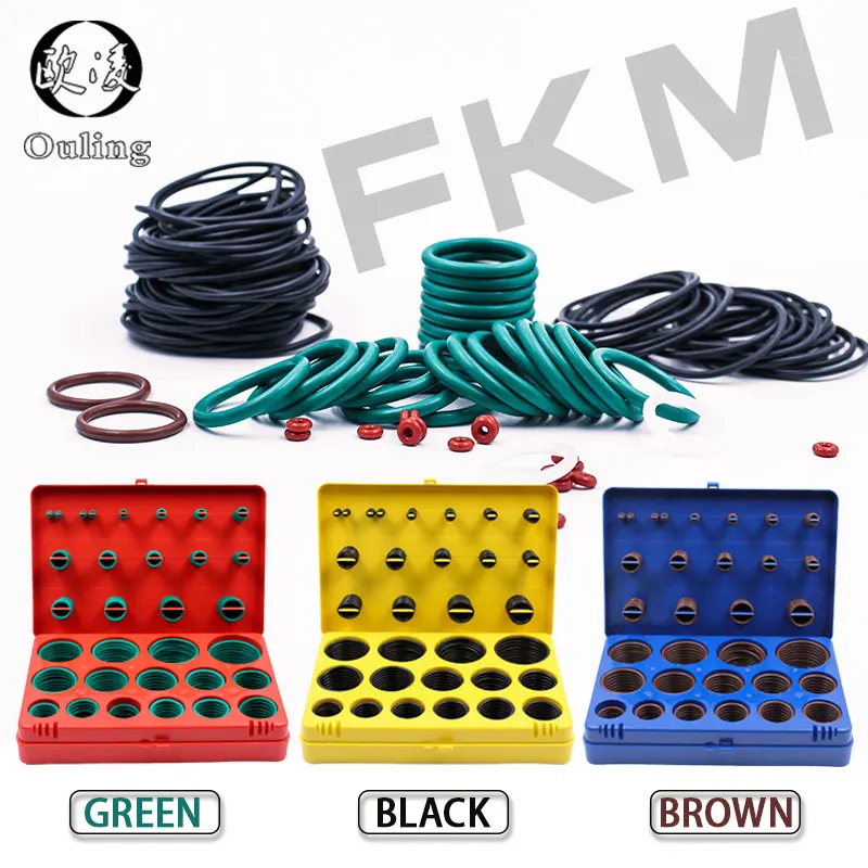 

390PC Rubber Ring Green FKM/Viton O Rings Kit 30Sizes O-ring Seal Rubber Orings Washer Gasket O-Ring Set Assortment Set Kit Box