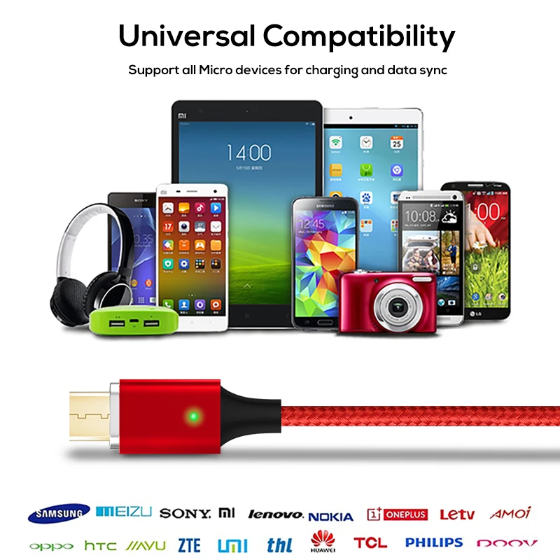 TOPK F-Line2 Cable magnético Micro USB Cable de Nylon trenzado de imán de carga de datos Cable de sincronización para Xiaomi Samsung Huawei Microusb