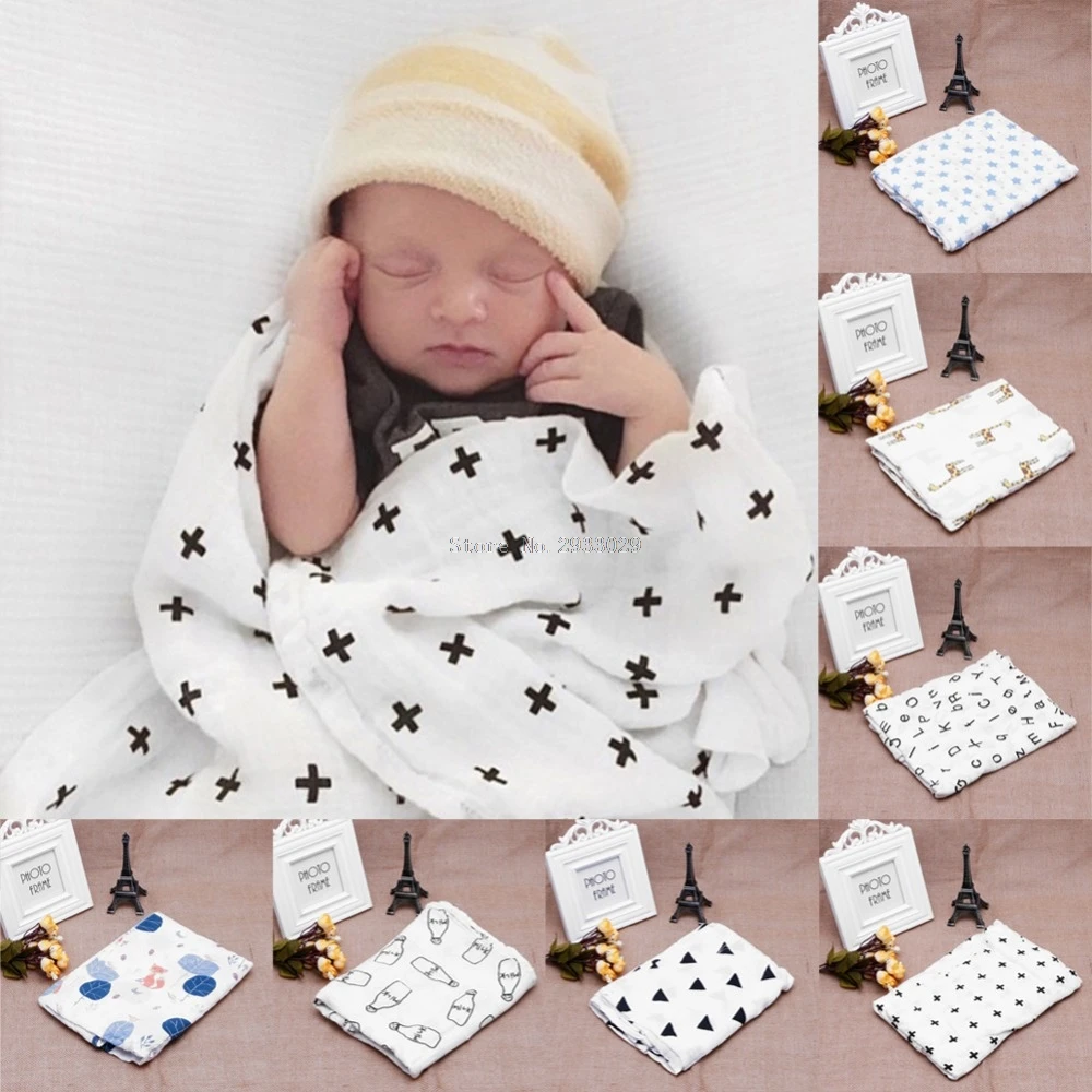 Soft Muslin Newborn Baby Swaddling Blanket Infant Cotton Swaddle Towel 120x120cm B116