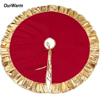 

OurWarm 90cm Red Christmas Tree Skirt Golden Edge Ruffle Tree Skirt for Christmas Decorations for Home 2019 New Year Decoration
