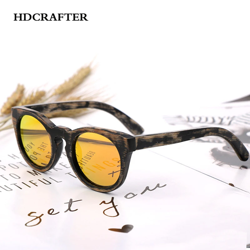Солнцезащитные очки HDCRAFTER детские поляризационные деревянные винтажные круглые