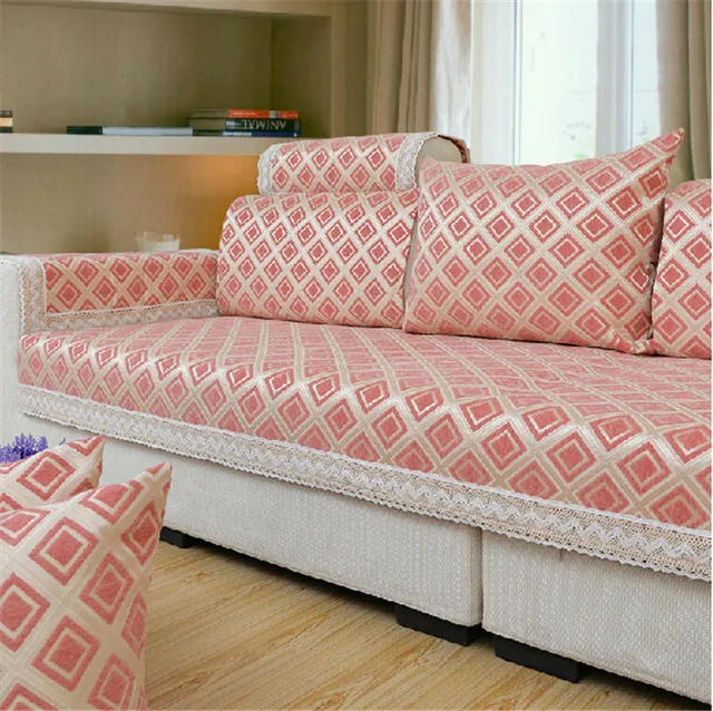 Modern Chenille Jacquard Fabric Corner Sofa Covers Flocked