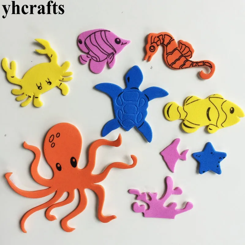 44PCS ocean animals 1 пакетов/лот, черепаха, наклейки из пенопласта, раннее обучение, Обучающие поделки, diy игрушки, детская комната, орнамент, цвет обучения, креативный OEM - Цвет: 44PCS ocean animals