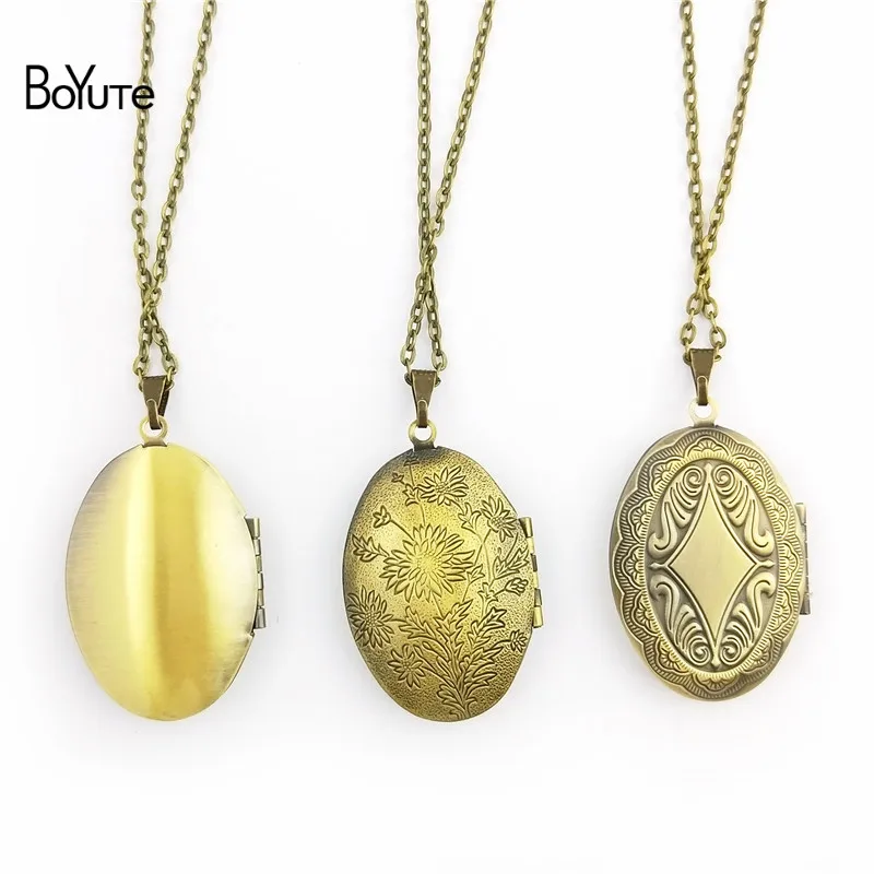 BoYuTe Retail 1 Piece 70CM Chain 23*38MM Oval Floating Photo Locket Necklace Pendant Open Necklace