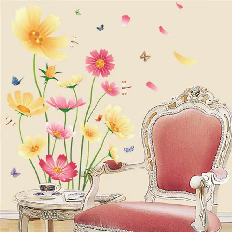 

Colorful Daisy Flowers Wall Stickers Dancing Butterfly Murals Wall Decals for Bedroom Living Room Decoration 50x70cm