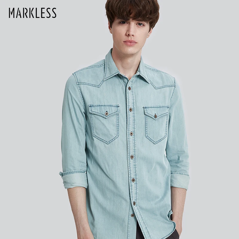 light blue denim long sleeve shirt