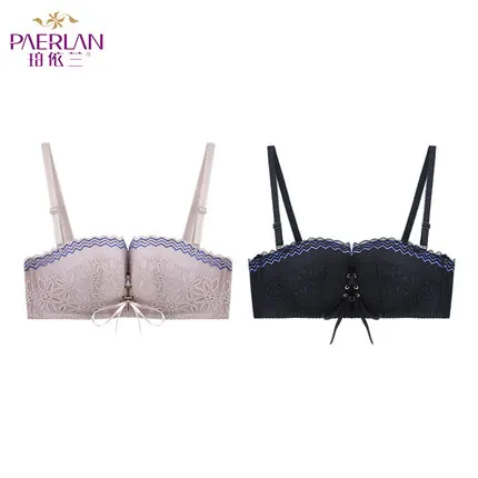 

[ 2 pieces ] PAERLAN Push Up 1/2 Cup small chest gathered strap bra memory soft Underwire Lace Floral pull B Back underwear