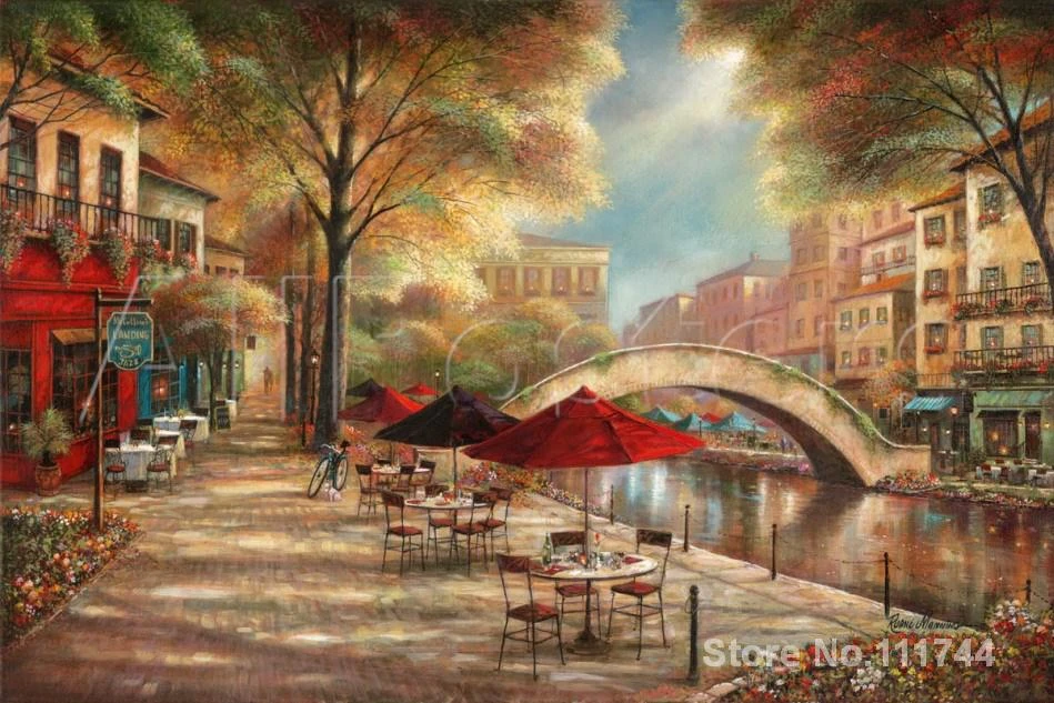 Colorful Oil Paintings Handmade Landscape Art Riverwalk Cafe Ruane Manning Painting Of Garden High Quality Modern Wall Decor Landscape Wall Painting Painting Programspainting Wallpaper Aliexpress