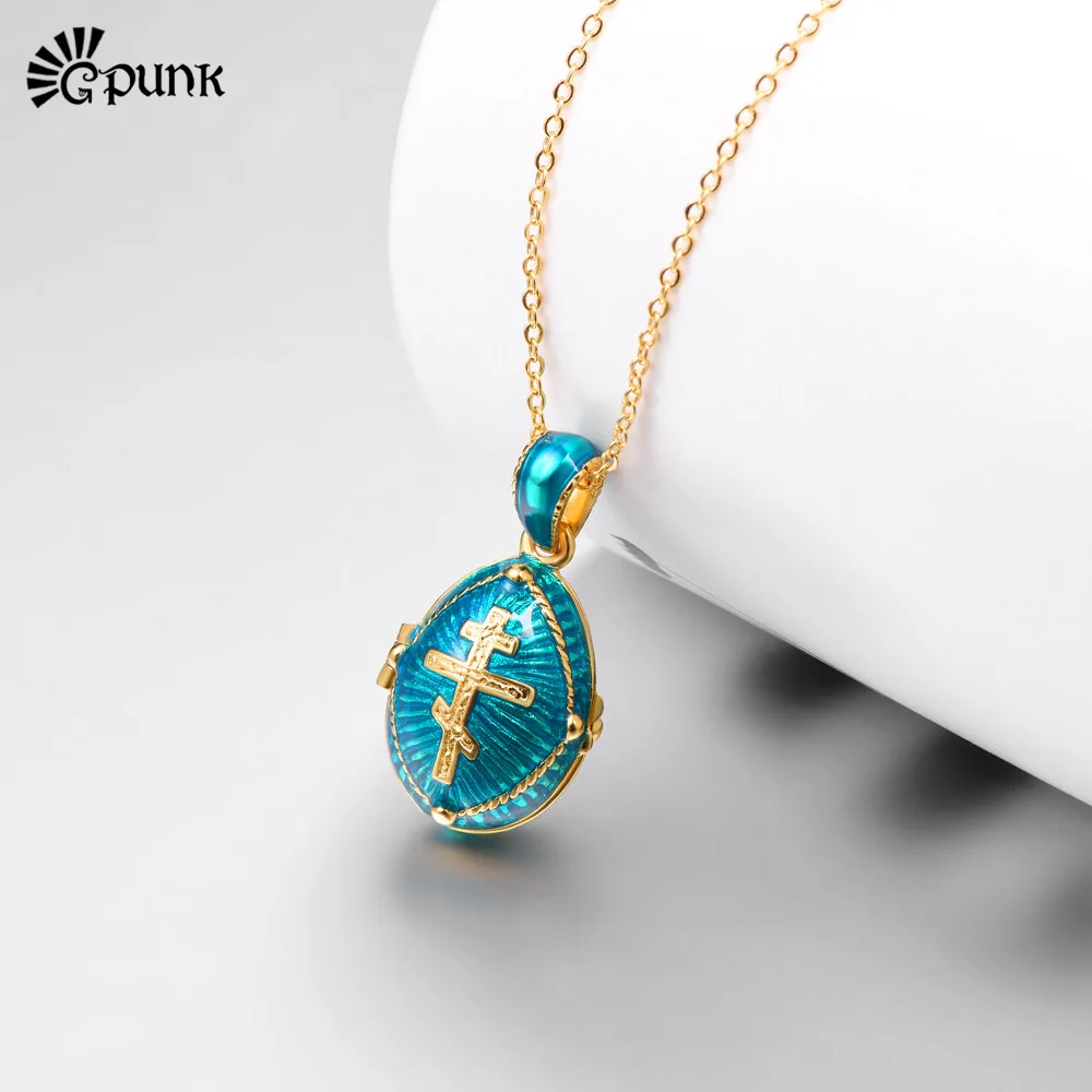 blue necklace cross locket pendant with chain gold color novelty