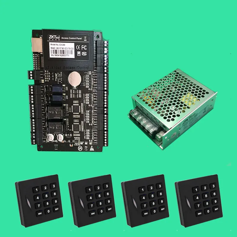 C3-200 комплект контроля доступа две двери Система Управления Доступом+ 4 шт. Keyapd 125 кГц KR102E rfid Считыватель Rfid карта контроля доступа