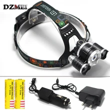Регулируемый фокус 8000lm 4-режимы головной лампы из бисера T6+ 2r5 светодиодные фары фара Кемпинг Рыбалка свет+ 2*18650+ зарядное автомобильное зарядное устройство