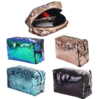 

Girls New Fashion Sequin Cosmetic Zipper Bags Women Shiny Color Make Up Storage Cases Portable Small Items Clutch Wallets