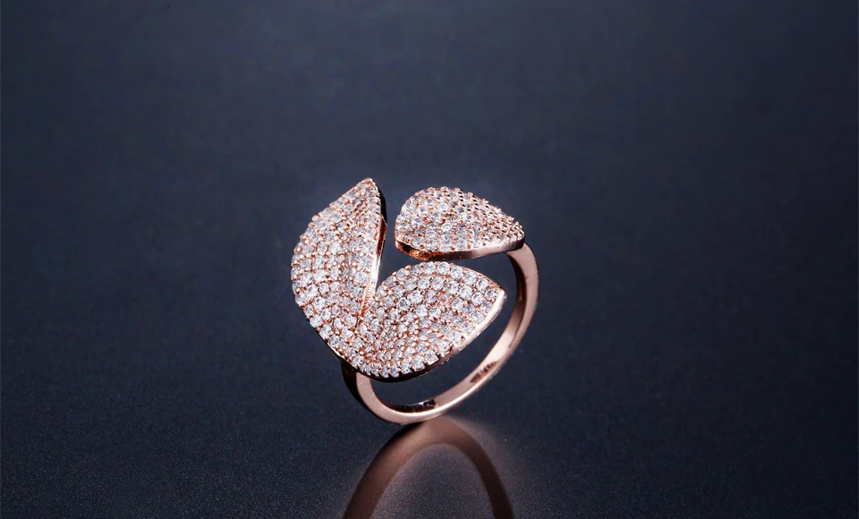 ZAKOL модный дизайн в форме листа открытые кольца AAA циркон микро проложить палец Anneaux ювелирные изделия для женщин свадьбы FSRP2033