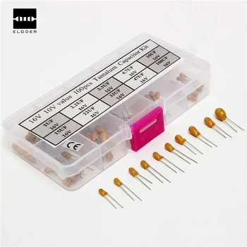 

100pcs Capacitors High Precision 16V 10 Value Tantalum Capacitor Assorted Kit Box Assorstment Durable 3X6.5X2cm Capacitors