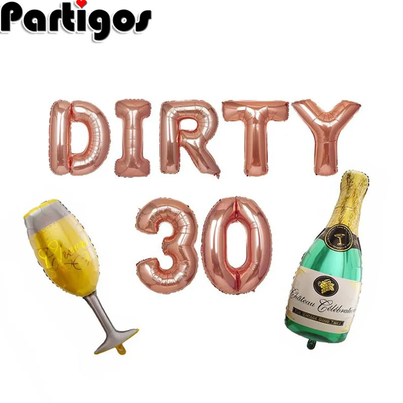 

7pcs/lot Rose Gold dirty 30 thirty 30th Birthday Party Decoration Sweet Girls Happy Birthday Donut Balloon Event Party Supplies