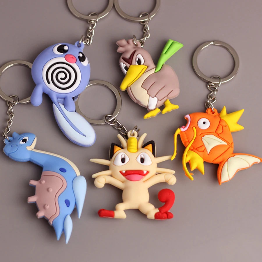 

3D Pokemon Go Game Poliwag Farfetch Magikarp Lapras Meowth Key Chain & Key Ring Holder Keyring Porte clef Gift Men Women