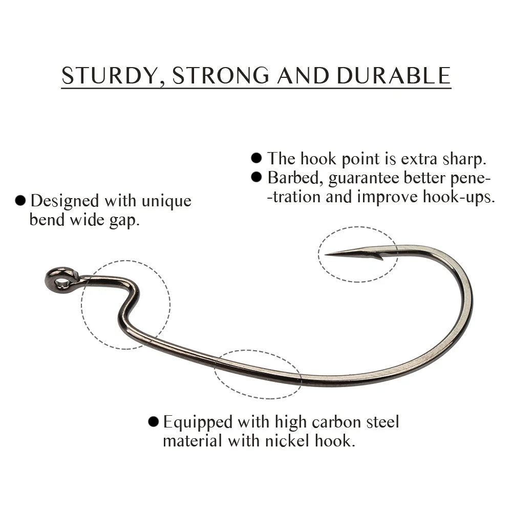 Tsurinoya 40pcs/lot Fishing Hook Barbed Offset fishhooks Fit for Texas Carolina Florida Rigs 4 sizes (4packs)