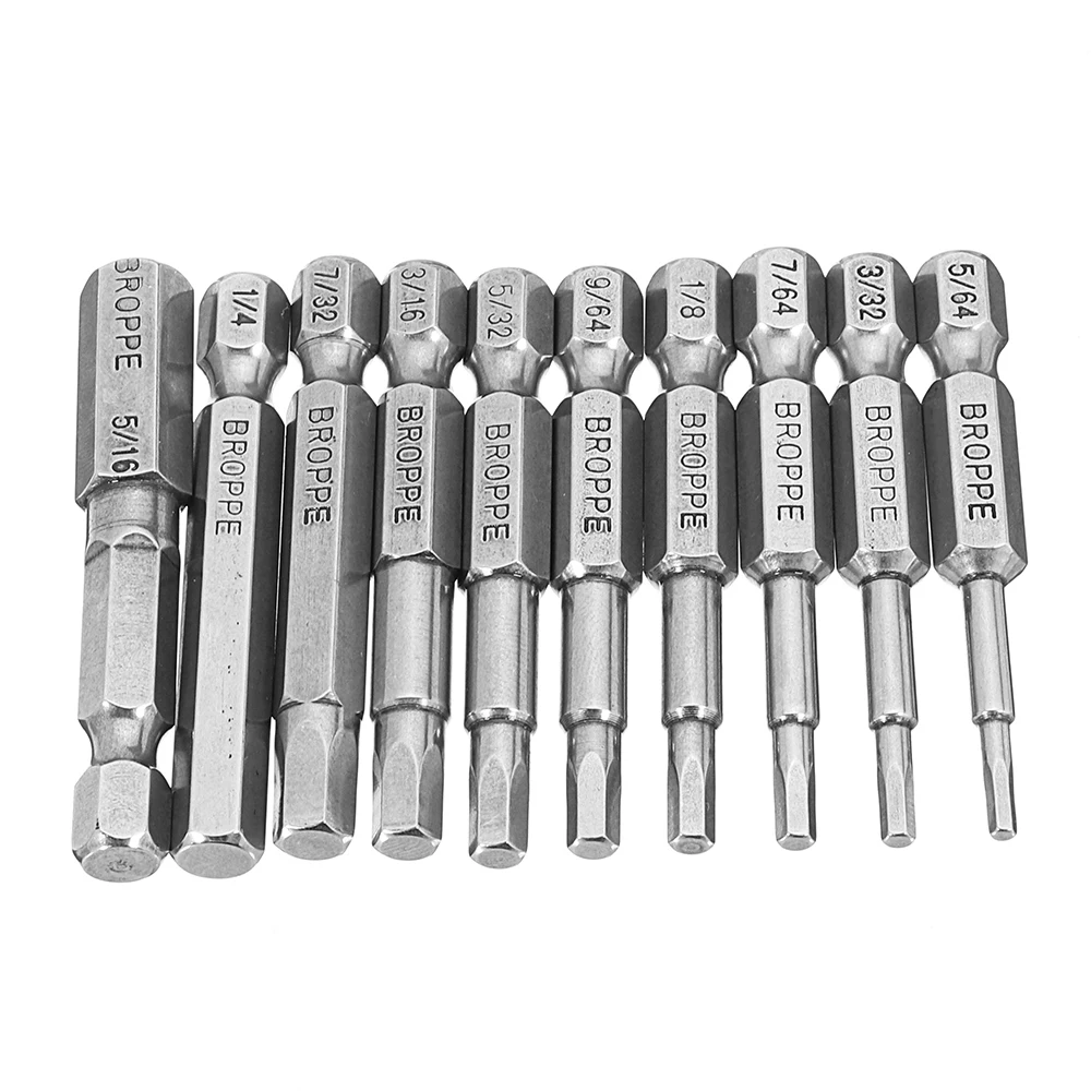 

Broppe 10pcs SAE 5/64-5/16 Inch Hex Head Screwdriver Bit 1/4 Inch Hex Shank Magnetic Screwdriver Bit Hand Tools
