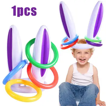 

1/2 Sets Inflatable Bunny Rabbit Ears Ring Toss Game Toy Easter Party Prop Decor