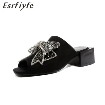 

ESRFIYFE 2019 New Big Size 34-48 Summer Women Slippers Square Heel Open Toe Shoes Woman Top Quality Big Bowknot Casual Shoes