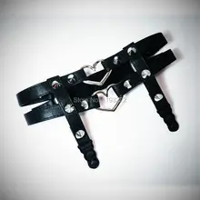 Сексуальные панк-рок ручной работы с двойным сердцем, пояс для подвязки, Кожаные эластичные Наплечные ремни